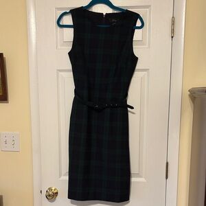 J. Crew Navy and Green Plaid Midi Dress